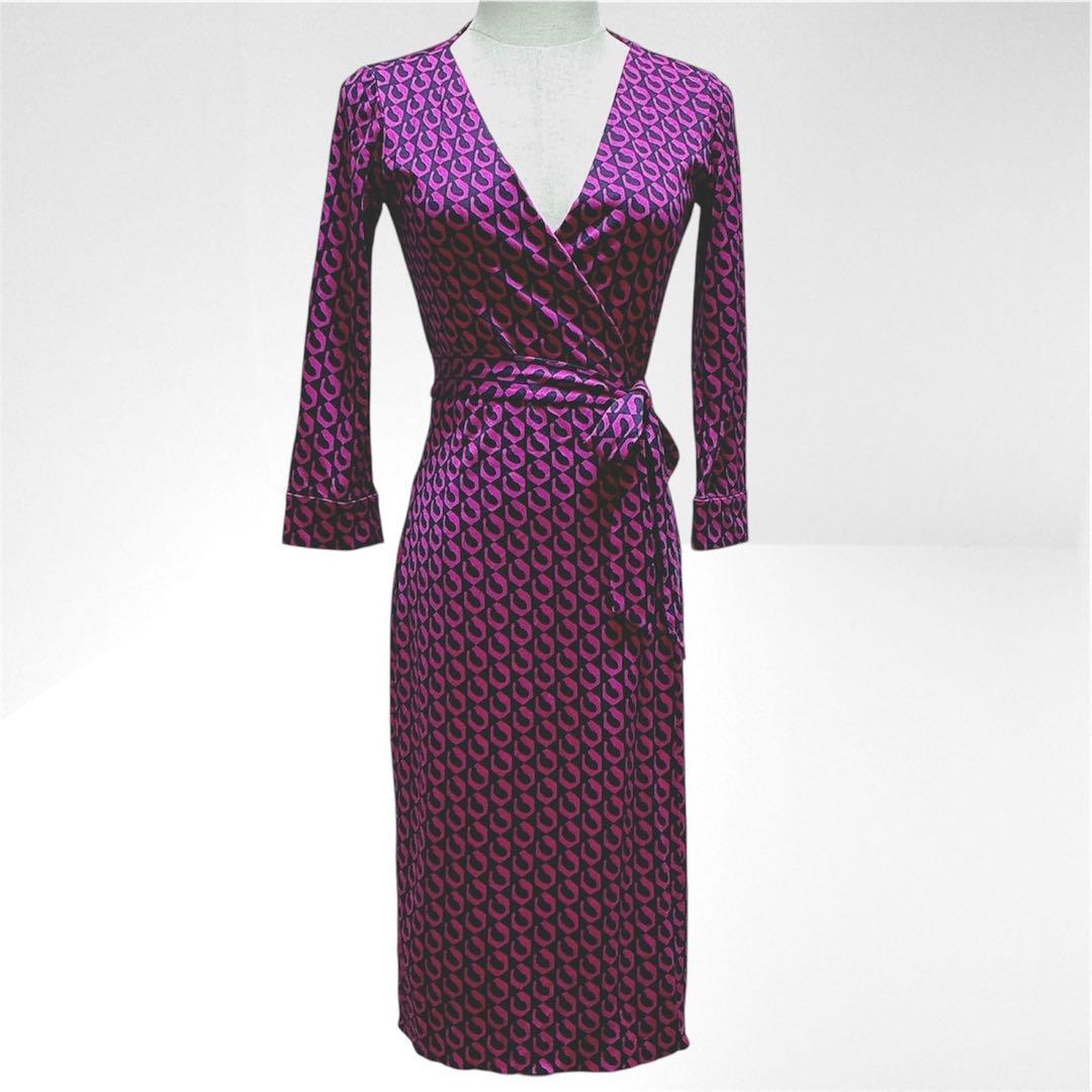 DVF　ジュリアン　シルク　ジャージー　ラップ　ドレス　ワンピース　チェーン柄